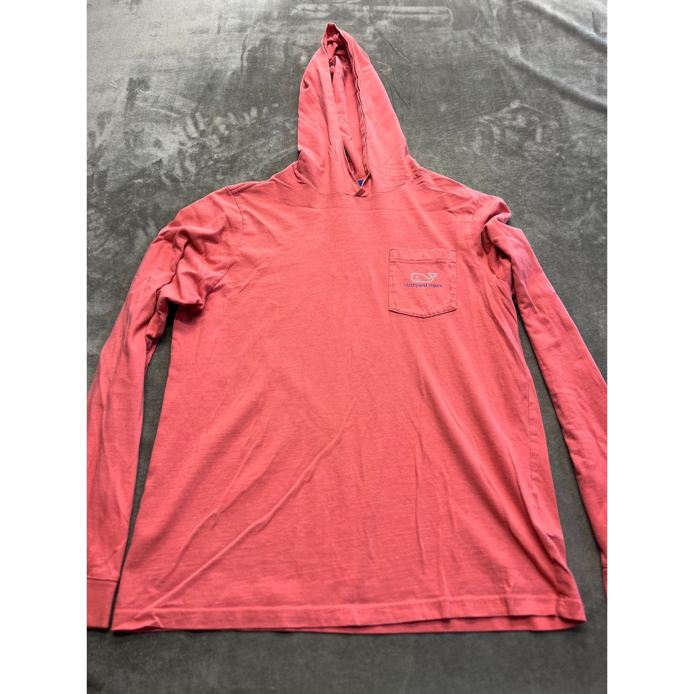 Vineyard Vines Kid XL 18 Hooded Long Sleeve T-Shirt Pink Coral Whale Logo Pocket